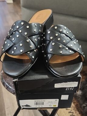 Naturalizer Black Studded Woven Slide Mules